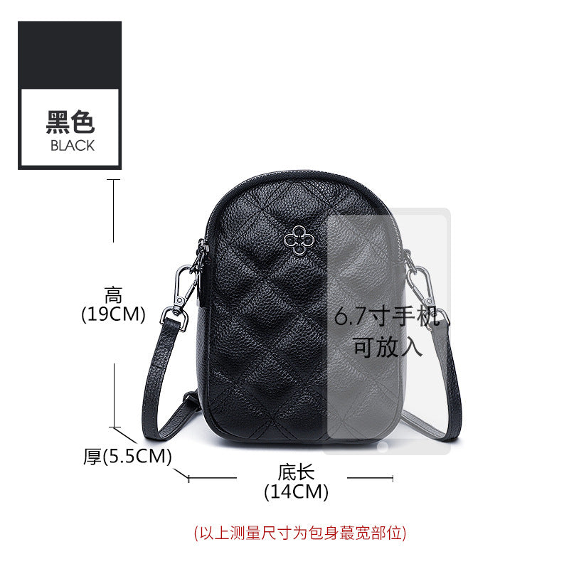 Rhombus pattern leather messenger bag women's vertical large-capacity mobile phone bag 2025 new lightweight mini shoulder small backpack