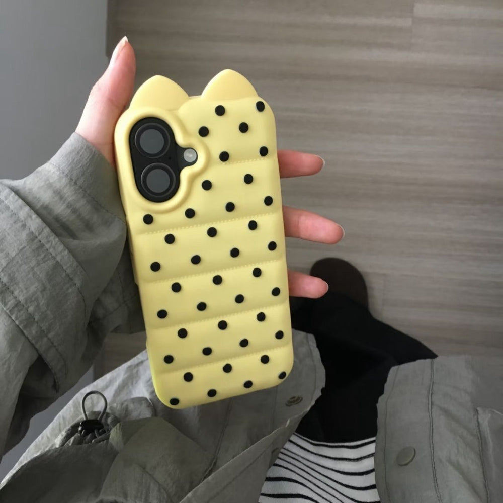 Cat ear custard polka dot puff compatible with apple 17 phone case simple soft and waxy iphone 16 side cat claw case 15