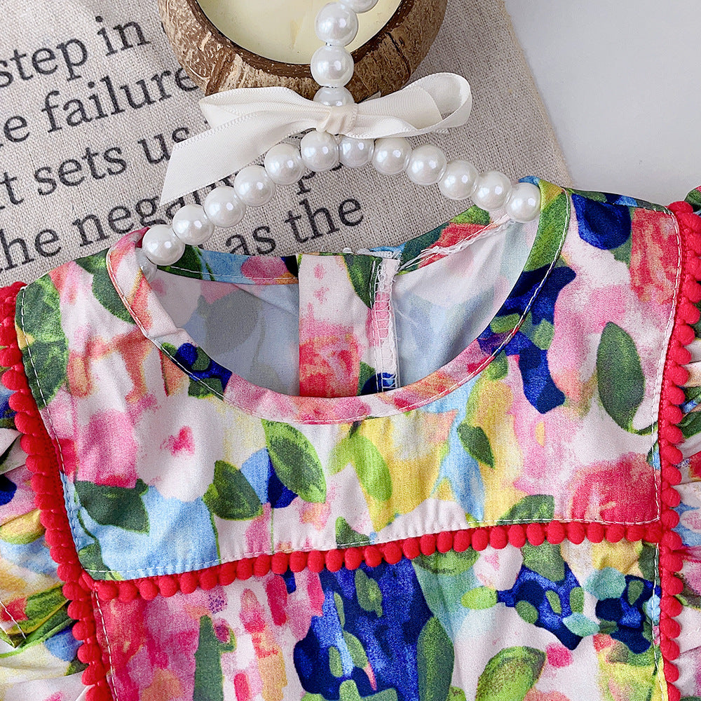 Summer girls' sleeveless floral print sundress - new, stylish princess dress for cross-border e-commerce