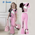 wholesale girls' flared pants set, fashionable spring, summer, and autumn sanrio short-sleeved long flared pants set for girls