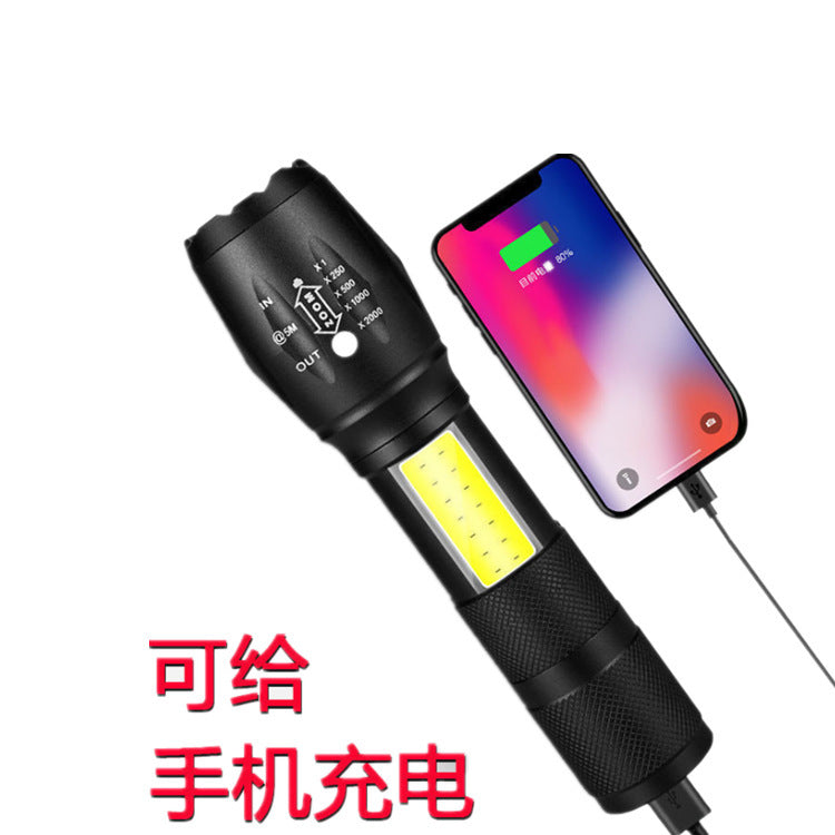 Flashlight, strong light, rechargeable household outdoor long-distance light, super bright zoom, small portable mini power bank led flashlight