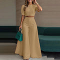 cross-border e-commerce european and american women's apparel: spring new arrivals - fashionable and elegant button-down cropped top and flare pant set
