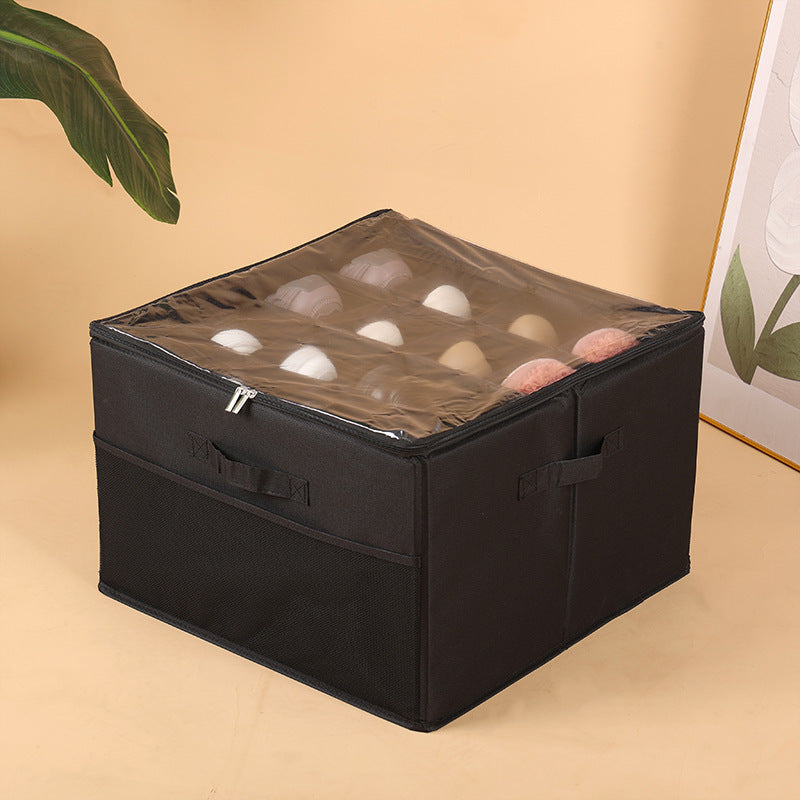 Fabric grid storage box zipper with lid adjustable septum dust storage box layered with lid shoe storage box