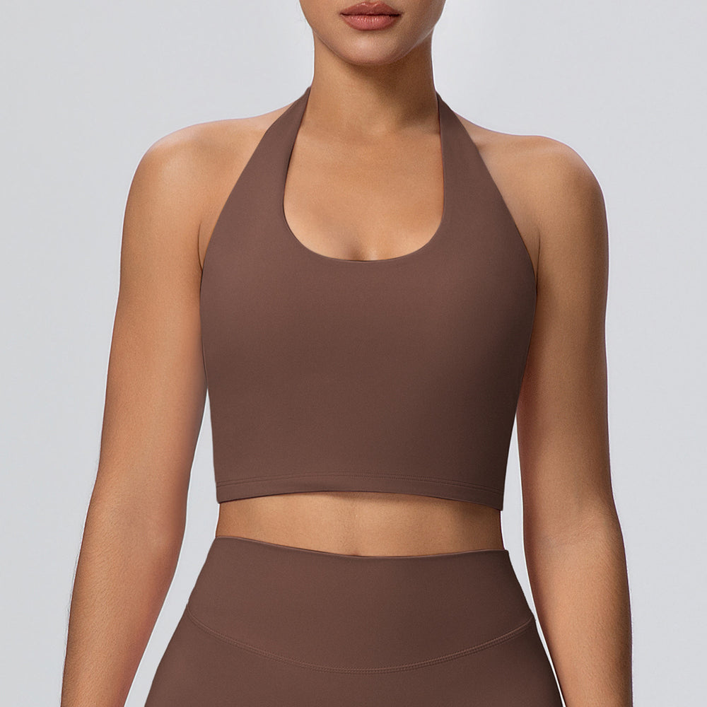 Cloud-feel halter neck backless yoga tank top - all-in-one sports bra with built-in padding, shockproof running fitness bra