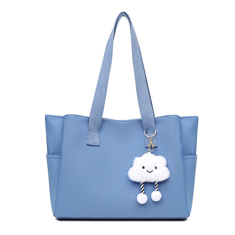 2025 new large capacity women's shoulder bag fashionable versatile tote bag simple solid color canvas bag