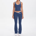 Contrast colorpatchwork nude cross high waist micro flare yoga wear tight quick-drying beautiful back sports suit running fitness wear
