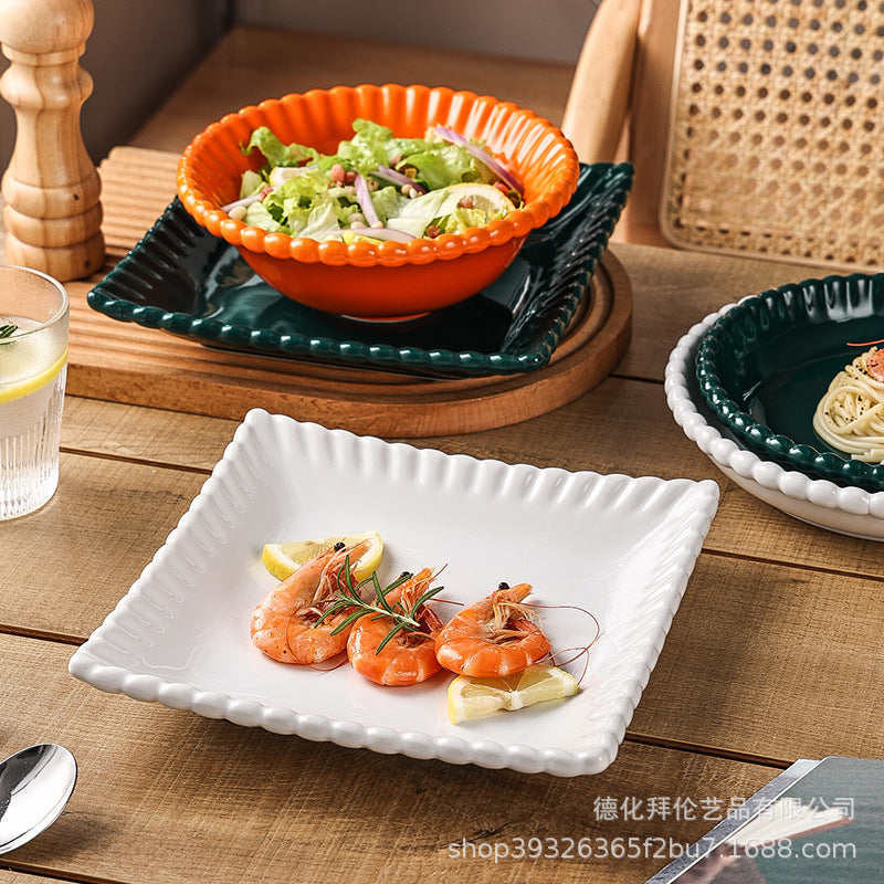 Insfrench creative pearl edge bowl, plate and dish tableware combination restaurant for home dessert oatmeal rice bowl suit