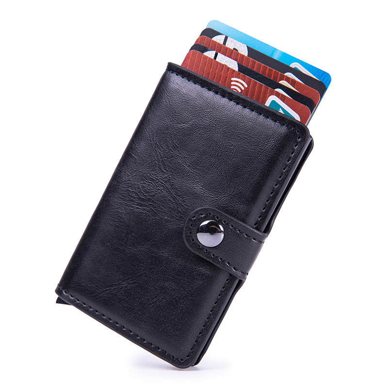 Cross-border  anti-magnetic RFID anti-theft swipe card bag, automatic elastic card type metal aluminum shell credit card box