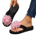 Women's summer fashion slippers - rhinestone platform flat heel floral beach flip-flops - women's thong sandals