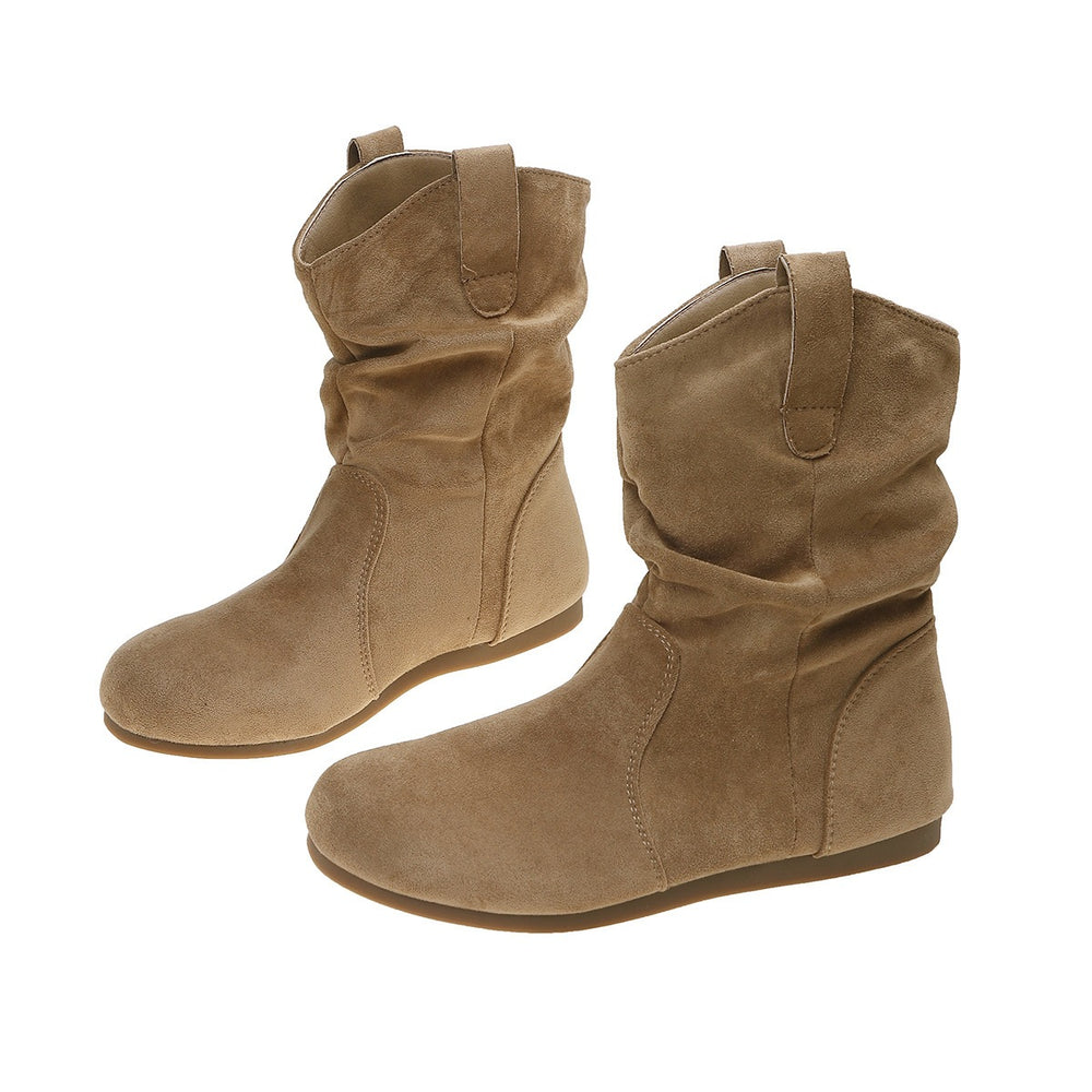 Exportfall and winter frosted suede pleated boots round toe flats sleeve boots retroknee socks western women's boots plus size