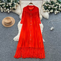 Elegant and chic tassel-trimmed loose-fit dress - women's commute-ready, high-end, slimming a-line long-sleeve shirt dress