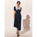 Amazon european style retro casual elegant polka dot pattern puff sleeve single-breasted elegant long dress