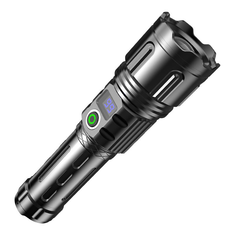 Cross-border new XHP70 strong light telescopic zoom battery display Type-c rechargeable LED outdoor flashlight