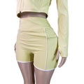 fashionfashion women's silm zipper long sleeves thumb button tops shorts two-piece set sports suit