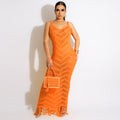summer new women's long dress sexy knit cami tassel beach dress -  bestseller