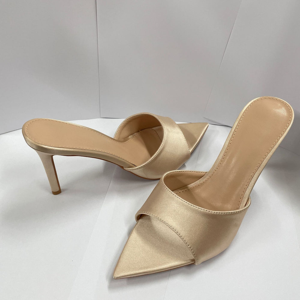 Silk satin elegant high heel slippers - women's summer must-have: stunning, versatile, minimalist, single strap stiletto, pointed toe, sexy outdoor wear