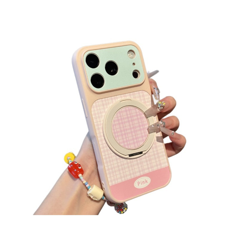 Suitable for instant change to apple 17promax large window mobile phone case contrasting color plaid iphone18 anti-fall protective case 15