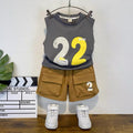 Boys'  cute cartoon print crew neck tank top and shorts trendy two-piece set - wholesale children's clothing