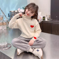Girlsweater high collar fleece-lined winter kids heart woolentopsgirlwinterthickened bottomknitting shirt