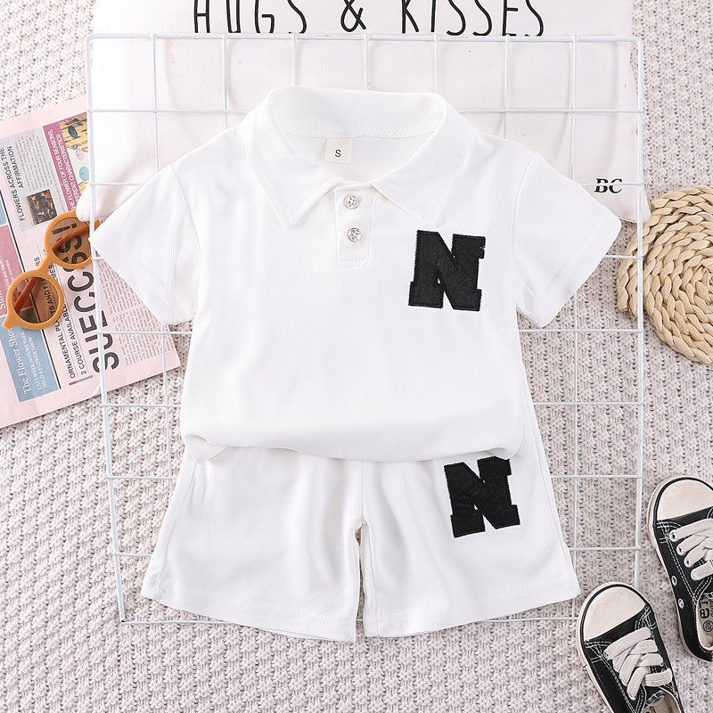 Kids' summer outfit set: 0-5 year old boys' polo shirt & lightweight short-sleeve tee - trendy two-piece set for infants and toddlers