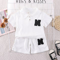 Kids' summer outfit set: 0-5 year old boys' polo shirt & lightweight short-sleeve tee - trendy two-piece set for infants and toddlers