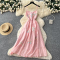 French riviera style sweet cami dress - women's designer dress with intricate 3d floral appliqués and cinched waist