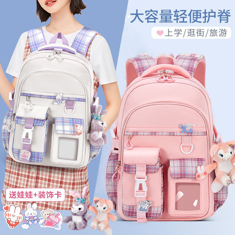 New cute and lightweight waterproof and load-reducing children's backpack, women's first to sixth grade backpack, children's school bag