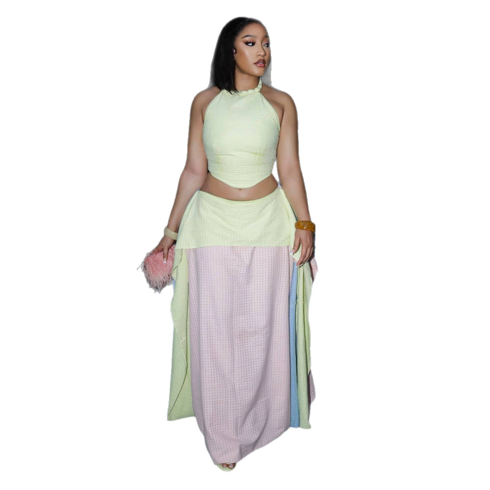 Fashion cross-border women's clothing  summer new elegant halter sleeveless shorttopssense of design skirt suit