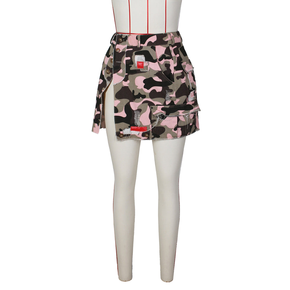 "vip exclusive" cross-border e-commerce source factory: european and american style camouflage slit patchwork mini skirt