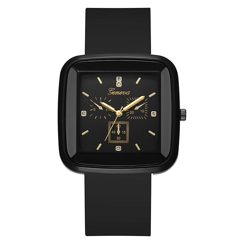 Square fashion autumn/winter niche student watch, minimalist silicone strap, korean style ins women's quartz watch, black