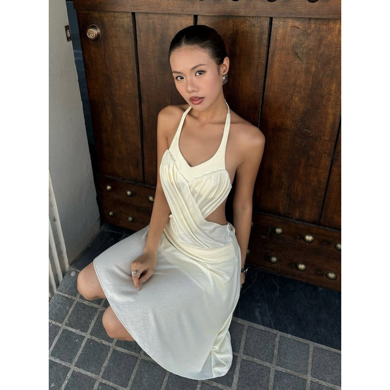 European and american women's clothing  summer new sexy street style halter neck cutout top and asymmetrical midi skirt set