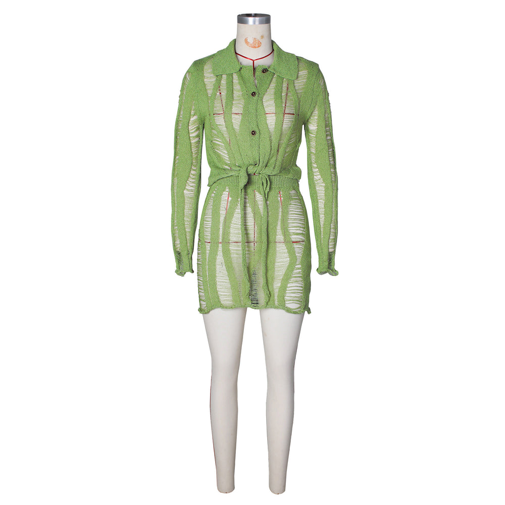 new arrival women's knittingsuitsexycut outlong sleeves lapel knitting short skirt suit