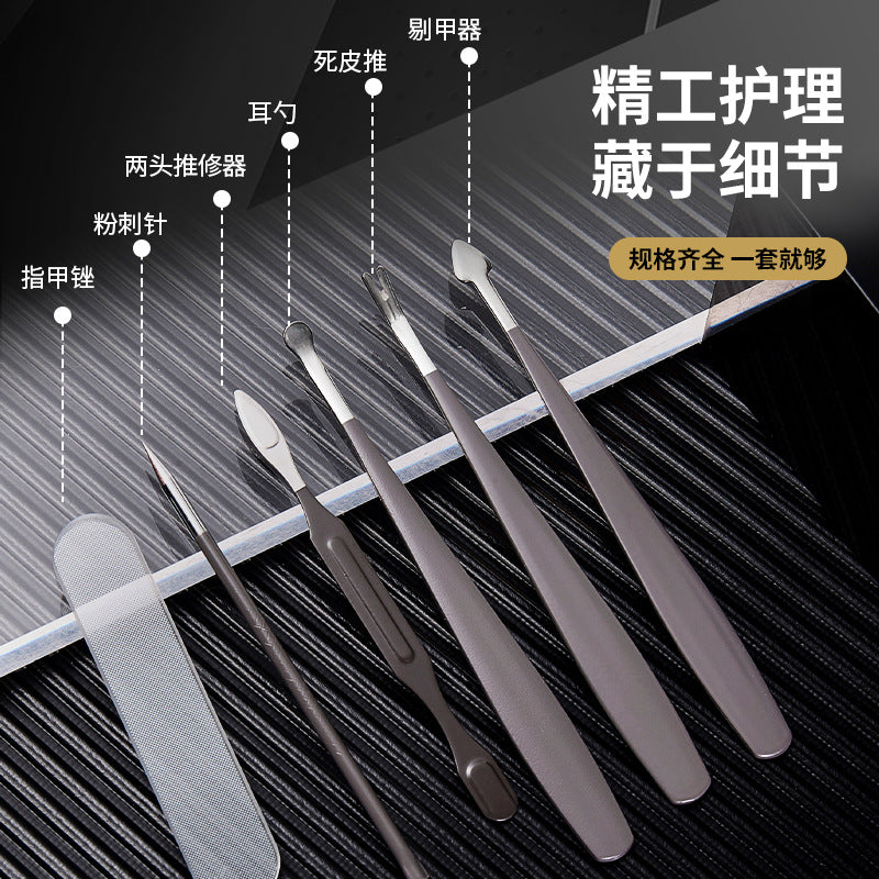 Stainless steel manicure & pedicure tool set - 9 piece kit: includes nail clippers, eyebrow scissors, earwax removal tool, and nail file - wholesale