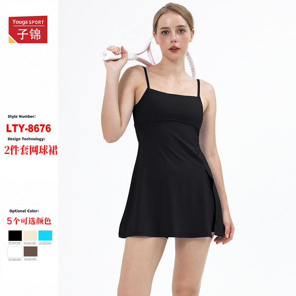 Anti-light bottoming sports dress outdoor golf beautiful back badminton yoga tennis skirt two-piece set 8676