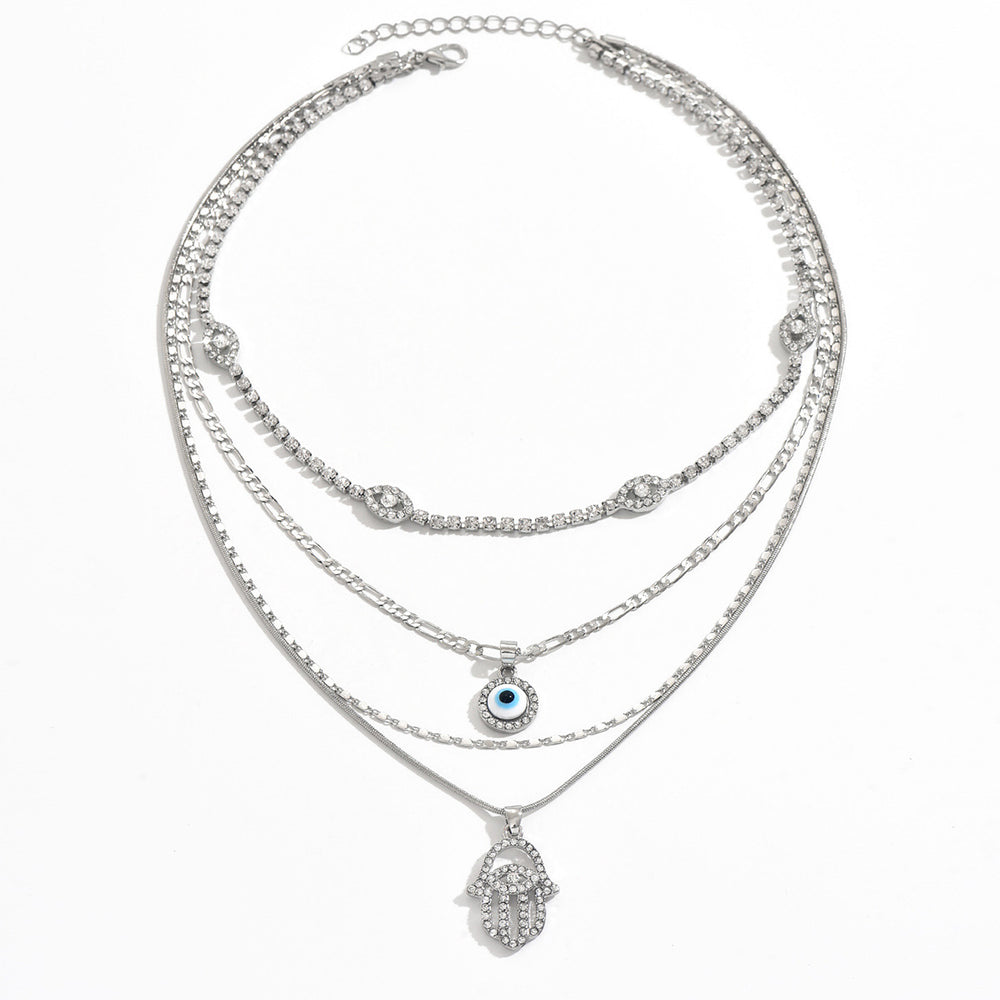 hot-selling retro exaggerated sense of design devil's eye pendant necklace fashionable multi-layer diamond-encrusted ins clavicle chain