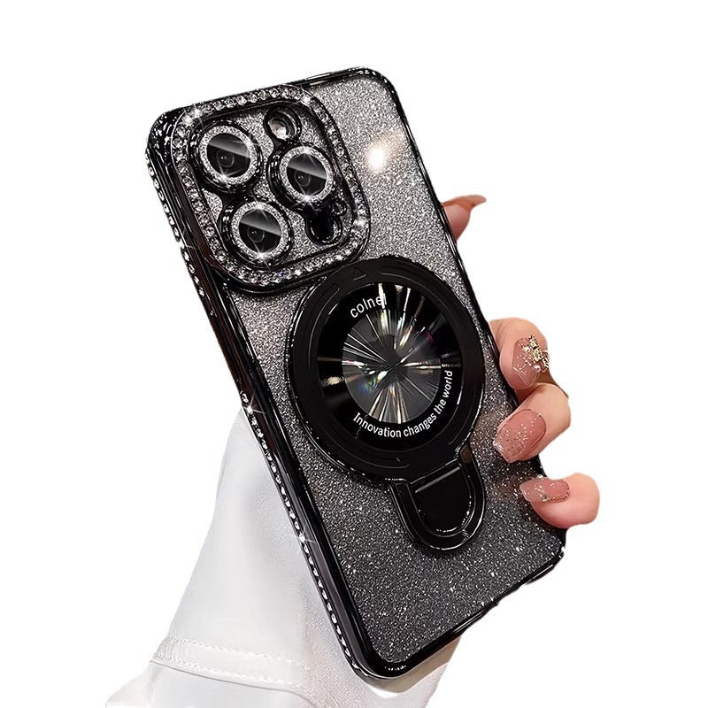 Suitable for apple 16promax electroplated glitter luxury rhinestone high-end mobile phone case iphone17 magnetic holder