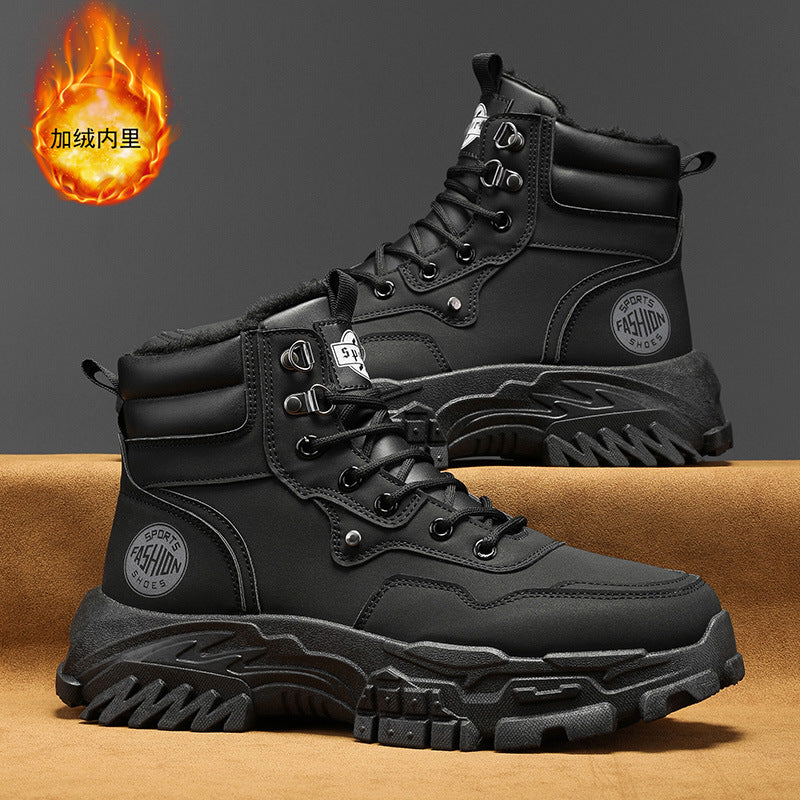 2025 winter men's martin boots: fleece-lined, extra thick, cold-weather, versatile, chunky sole, work boots, warm, british style, yellow boots