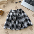 K-style plaid skirt for women  spring and summer high waist a-line skirt with straps asymmetricaleasiest for match layered short skirt