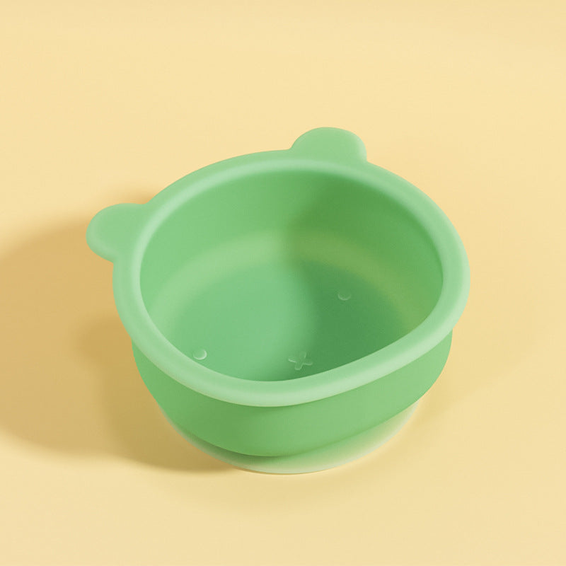 Children's complementary food bowl, dinner plate, bear integrated baby silicone bowl, baby learning to eat tableware, suction cup bowl grid