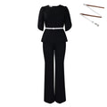 D558 women's foreign trade fashion set : elegant solid color top and wide-leg pants two-piece outfit - european and american style