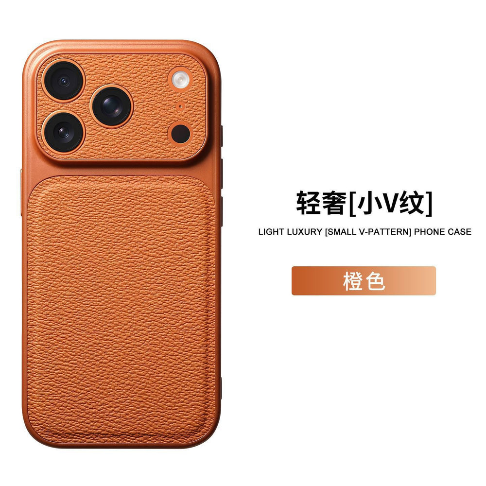 17promax small v pattern lychee pattern suitable for apple 16 seconds to 17 large window anti-fall mobile phone case 15 plain leather case
