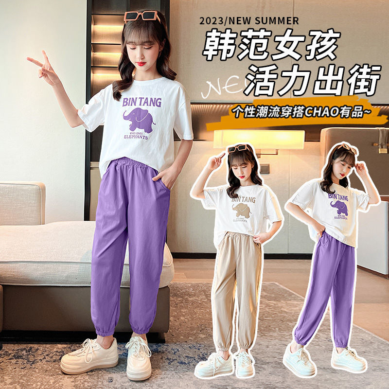 Girls' summer outfit: stylish  new collection - trendy short-sleeve top and shorts set for girls and big girls