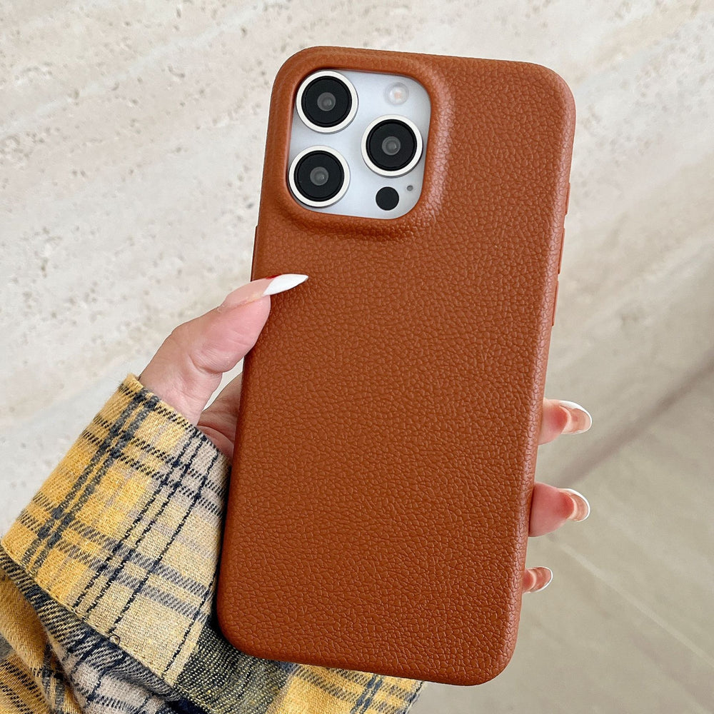 Leather pattern suitable for apple 16promax simple pure color mobile phone case iphone12/15 anti-fall tpu protective cover