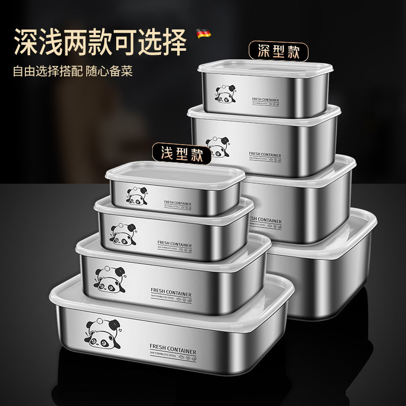 304 stainless steel crisper with lid large capacity refrigerator storage box food grade picnic portable box sealed lunch box