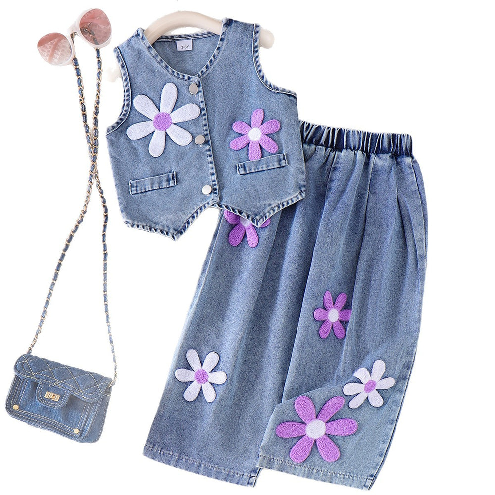 Kids clothing cross-border exportfall and winternew arrival children's blue vest + pants baby children's clothing