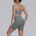New arrival cross-border double-sided brocade back cross tight-fitting breathable yoga suit sports running fitness two-piece set for women