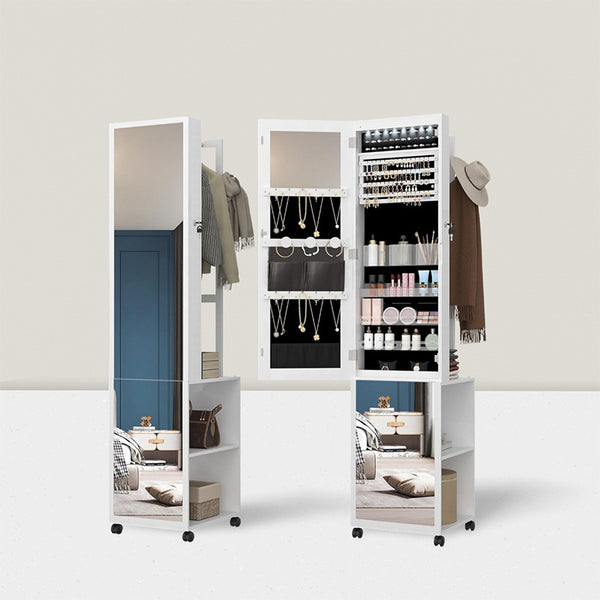 Full-length mirror cabinet, jewelry storage, hanger integrated full-body mirror, movable floor mirror, makeup fitting mirror cabinet
