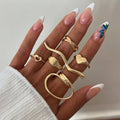 European and american cross-border jewelry: irregular geometric line ring set, minimalist heart double finger 6-piece ring wholesale