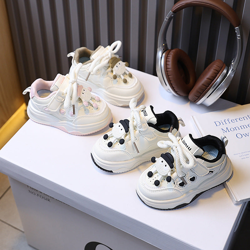 Girls' casual sneakers, kids' athletic board shoes,  spring/autumn new arrivals, soft sole cartoon sneakers for boys, white shoes for ages 1-6