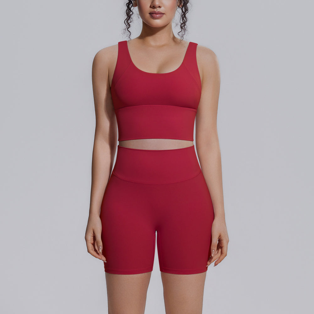Sexy v-shaped back sports bra high waist hip lifting tight shorts suit quick-drying yoga clothes running fitness clothes